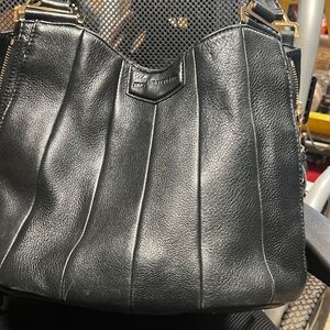 Anne Klein Black Leather Bag with Gold Details